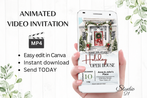 Digital Holiday Open House Invitation: Modern Animated Templates