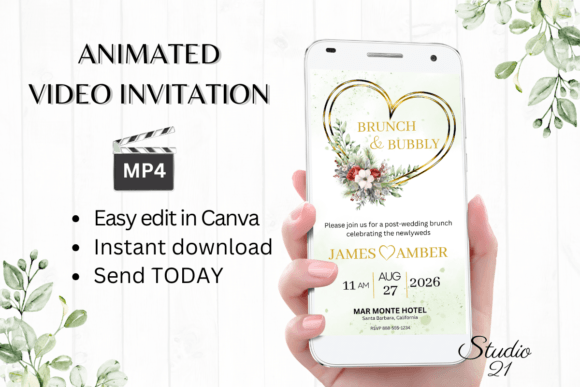 Elegant Festive Invitations: Christmas Wedding Brunch W9188