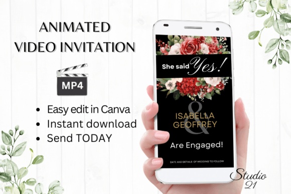Red Roses Engagement Announcement: Effortless Digital Elegance