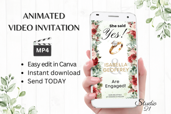 Red Roses Engagement Announcement W1444B: A Timeless Touch for Modern Invites