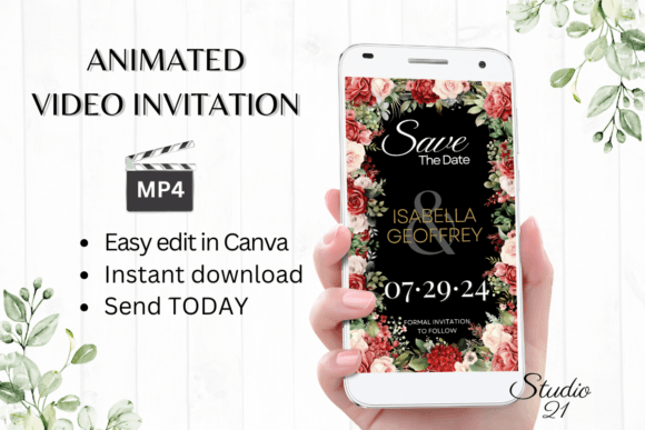 Red Roses Save the Date Invite W2241: A Digital Animated Solution