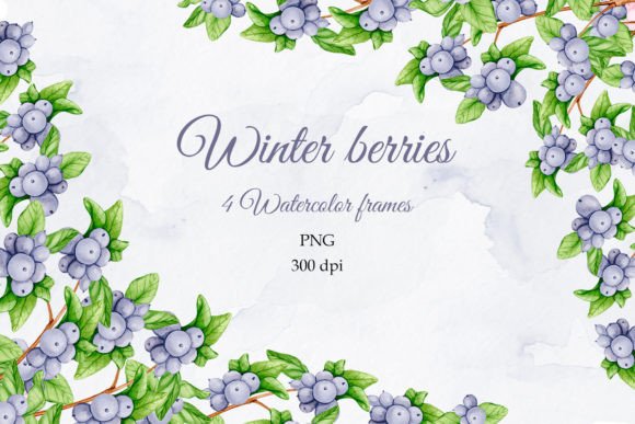 Winter Berries Frames & Borders: Hand-Painted Digital Assets