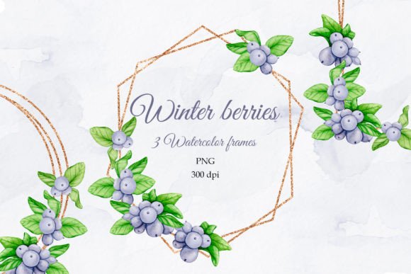 Winter Berries. Golden Frames. PNG: A Touch of Artisan Charm